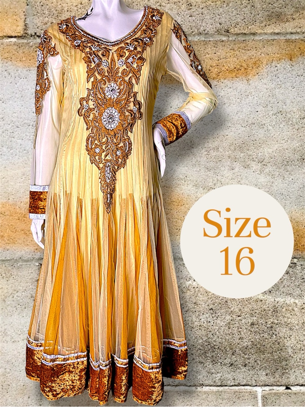 Embroidered One of a Kind Custom Made Festival Anarkali Dress Satin Lined Sz 16